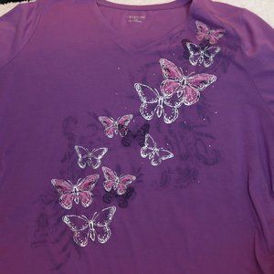 Catherines Tshirt  Purple with Butterflies   3X (26/28)